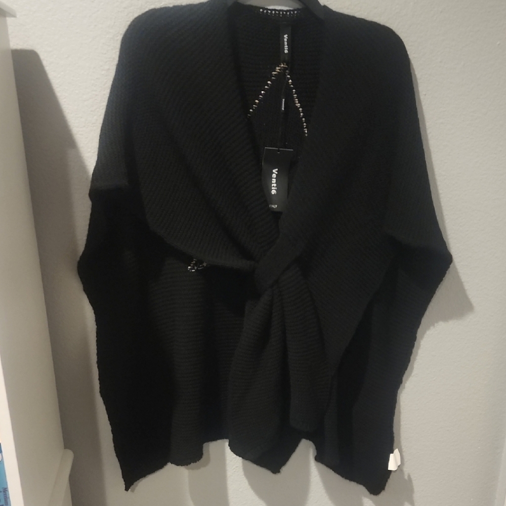 Women's Black Sweater Poncho With Gold Star On The Back